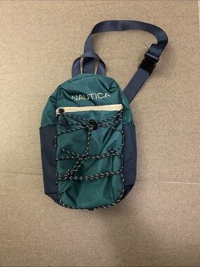Nautica Green Teal Sling Belt Bag with Navy Strap